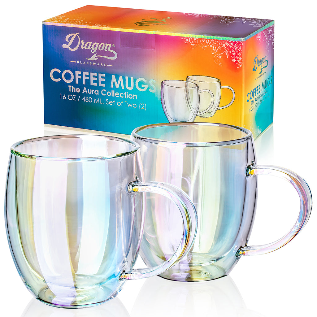 Dragon Glassware Espresso Cups, Clear Glass Double Wall Insulated Coffee  Cups, Keeps Beverages Hot or Cold Longer, 6oz, Set of 2