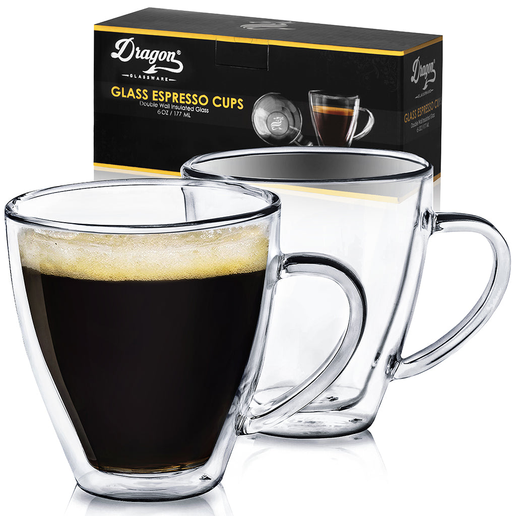De'Longhi Espresso Cups, Double Wall Thermal Glasses, 2 oz, Set of