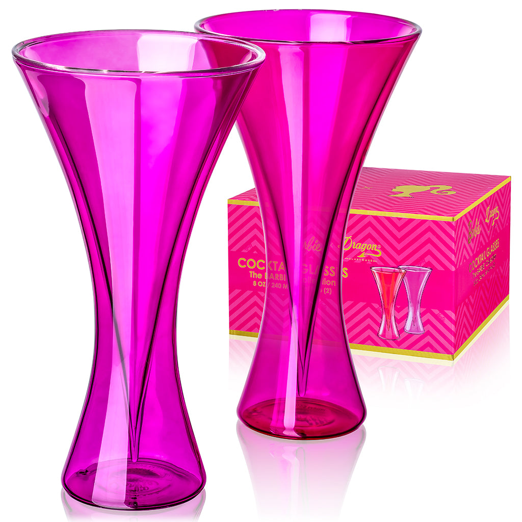 Barbie x Dragon Glassware Champagne Flutes, Pink and Magenta