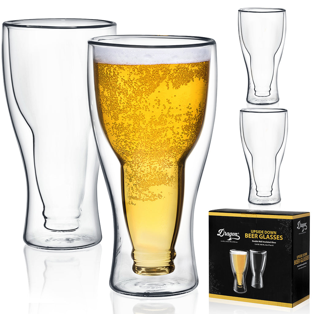 Beer Glasses, Insulated Upside Down Design, Iridescent Double Wall Pub Mugs,  Holds One Full Beer Bottle, Fun Gift for Beer, 13.5-ounce 