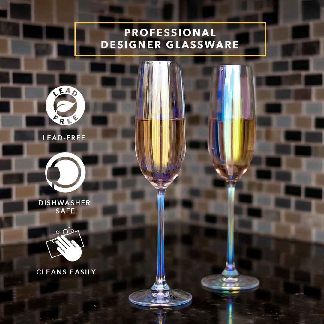 10 ARC Connoisseur Grand Champagne Flutes Set, 8 oz. - Durable, Sleek,  Color Bottom, Barware - Blue