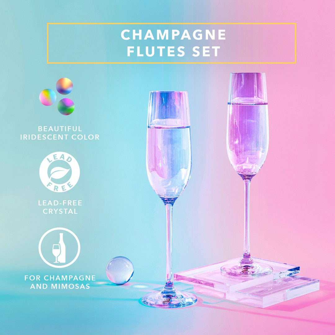 Iridescent Stemless Champagne Flutes, Wine Glasses for Cocktails