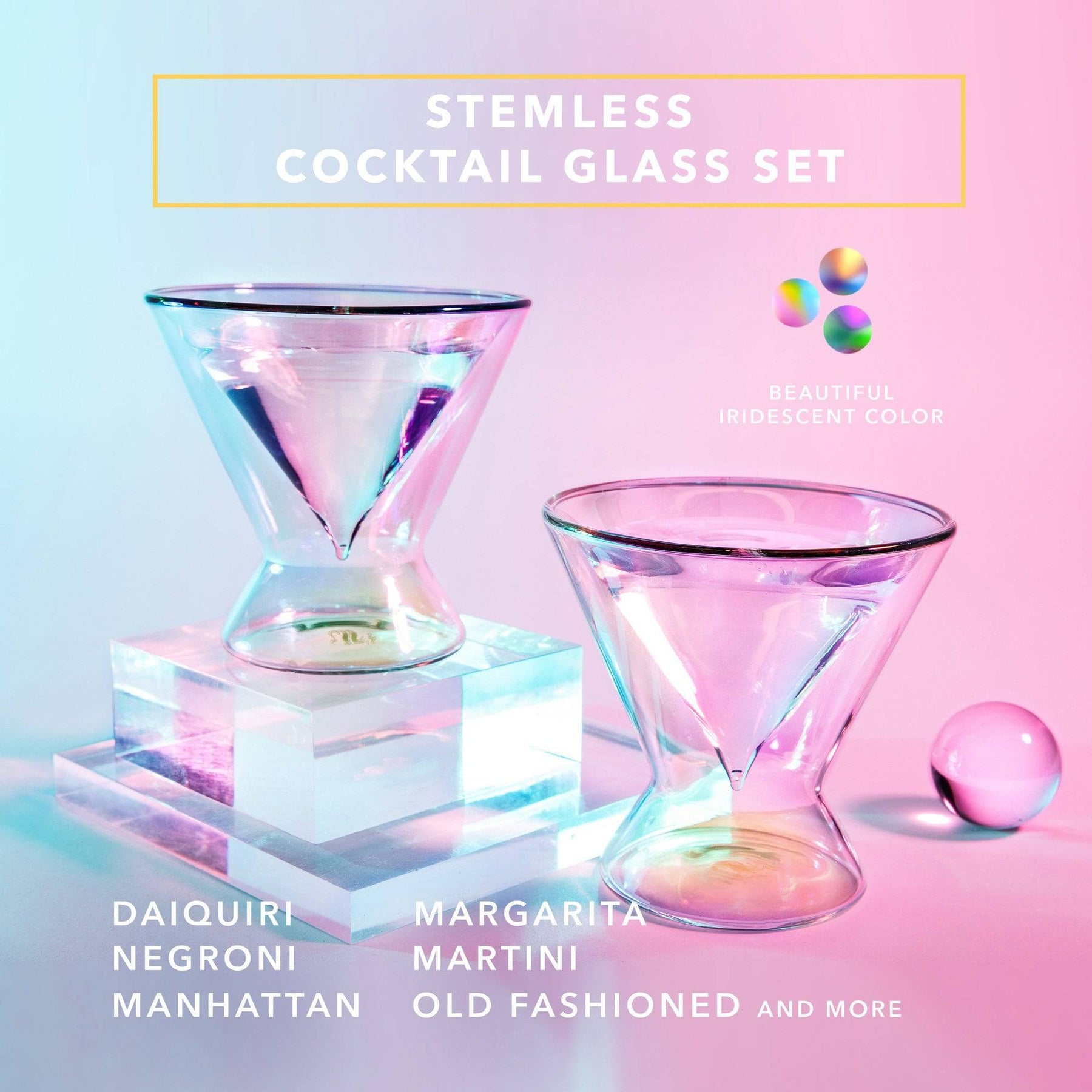Stemless Clear Cocktail Martini Glass